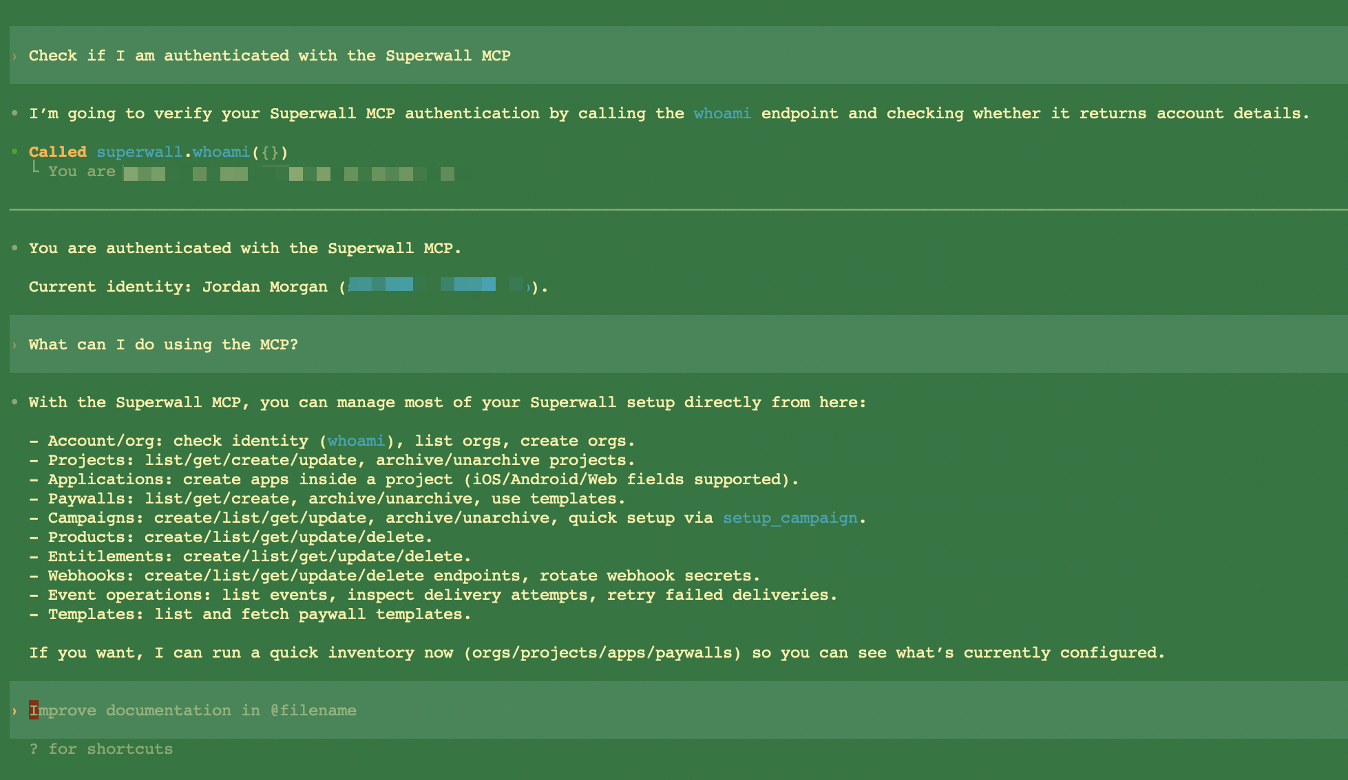 An example of using the Superwall MCP to manage your account from an AI agent